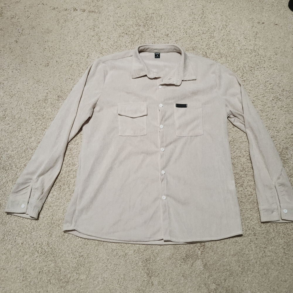 SHEIN Cream Ribbed Collar Shirt